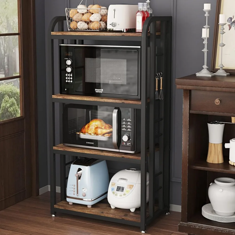 Four-Tier Microwave Oven Stand with Adjustable Storage for Kitchen Use