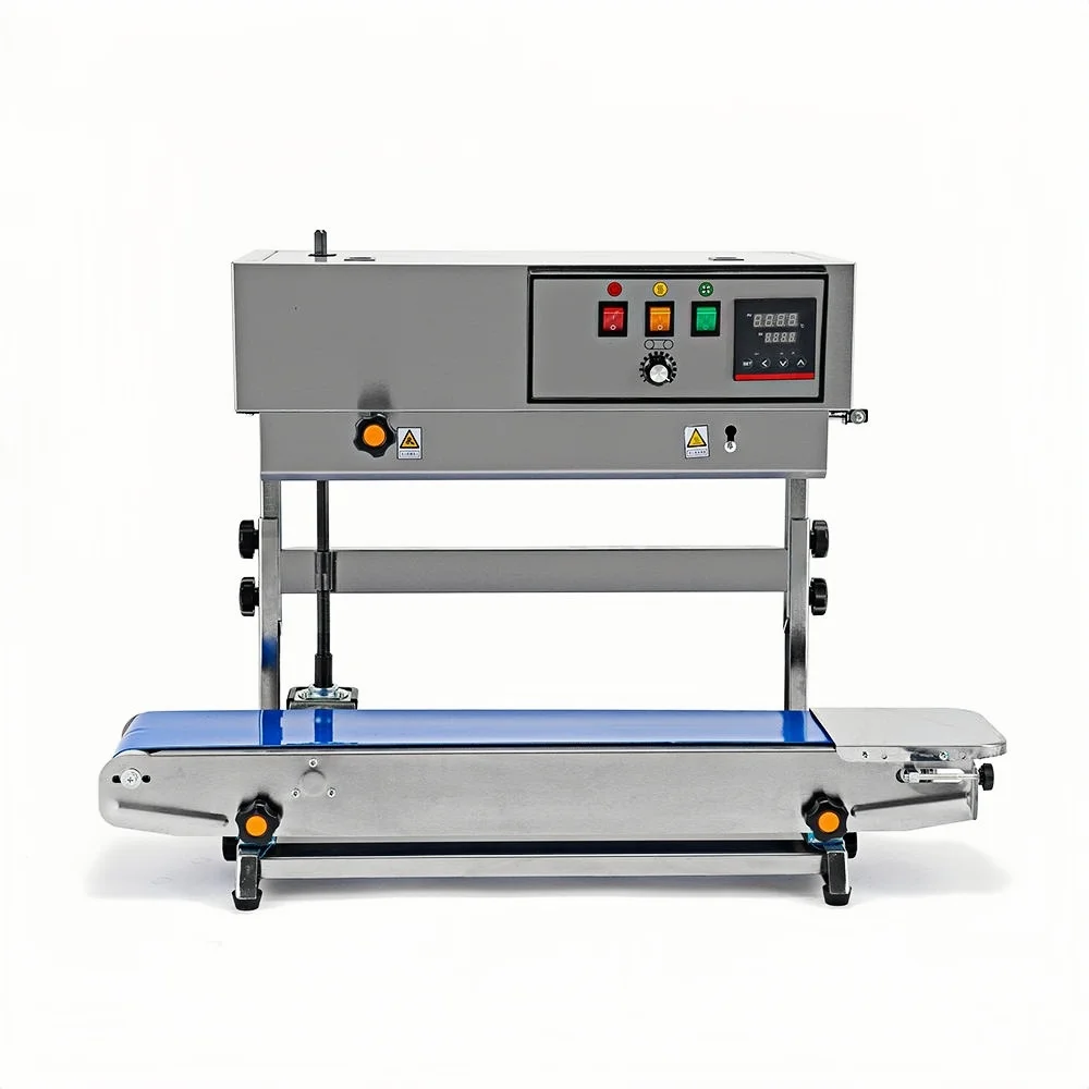 

FR900 Vertical Stainless Steel Heat Sealing Machine Adjustable Speed & Temperature For Plastic Aluminum Foil Bags