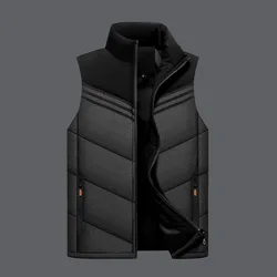 2023 Autumn and Winter Men's Solid Stripe Zipper Pocket Vest Stand Up Collar Coat Fashion Casual Cotton Office Lady Tops