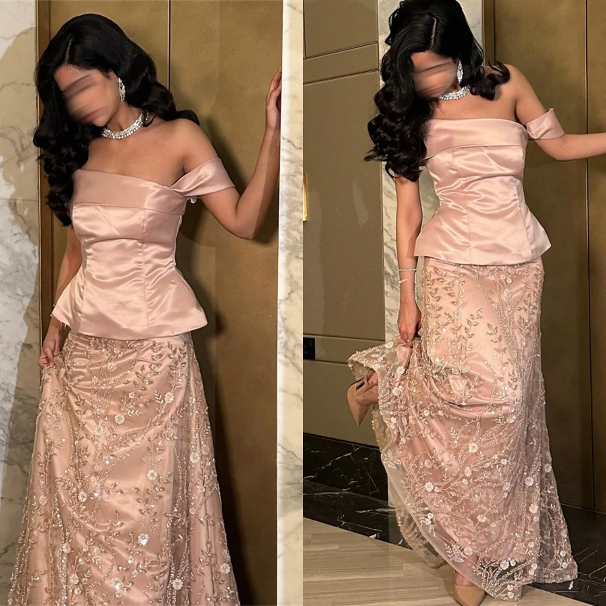 

Customized Off the Shoulder Satin High Quality Celebrity Gowns Sleeveless A-Line Modern Prom Dress Appliques Evening Dress
