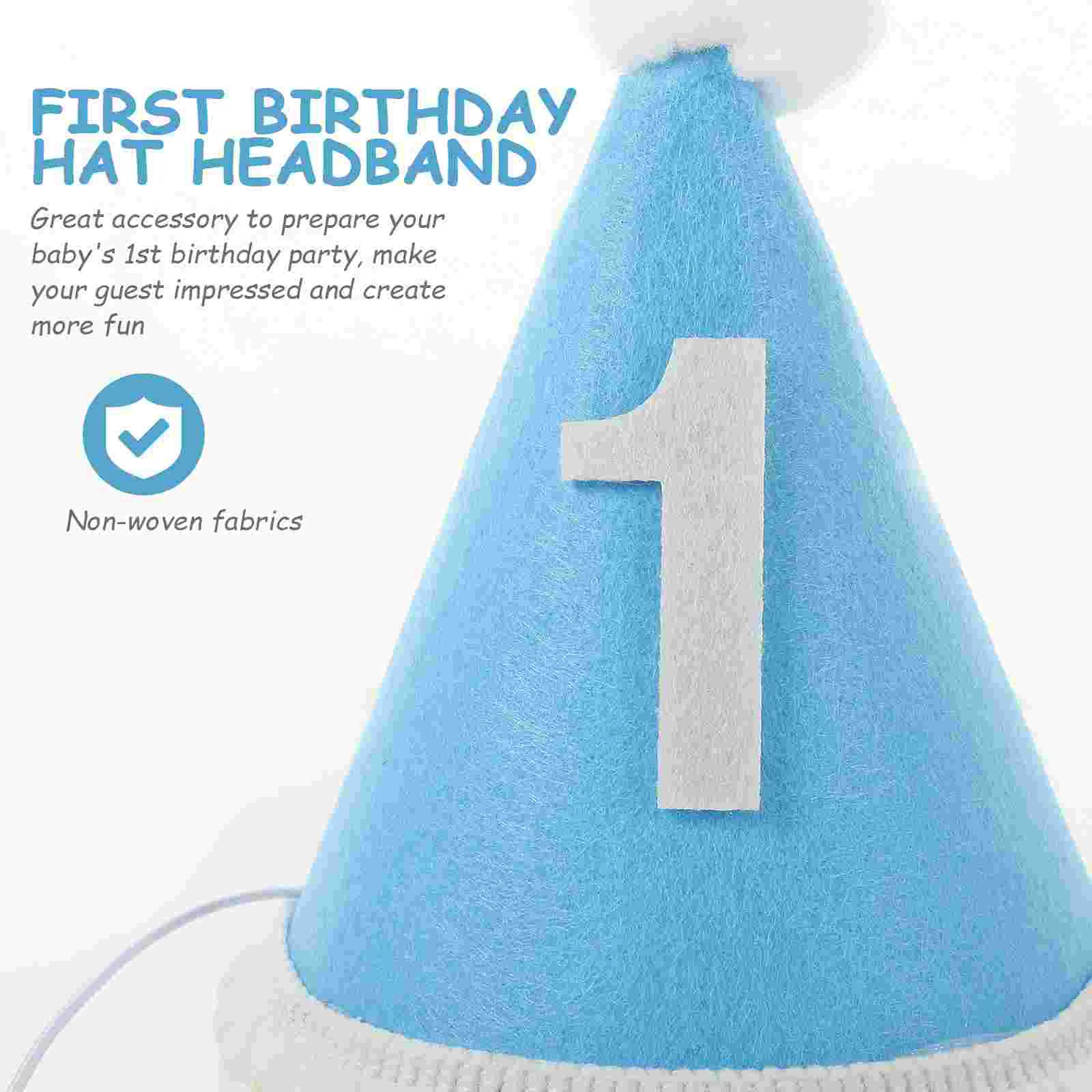 1st Birthday Hat Crown Headwear Blue Headband First Decorate Non-woven Fabric Photo Props Party