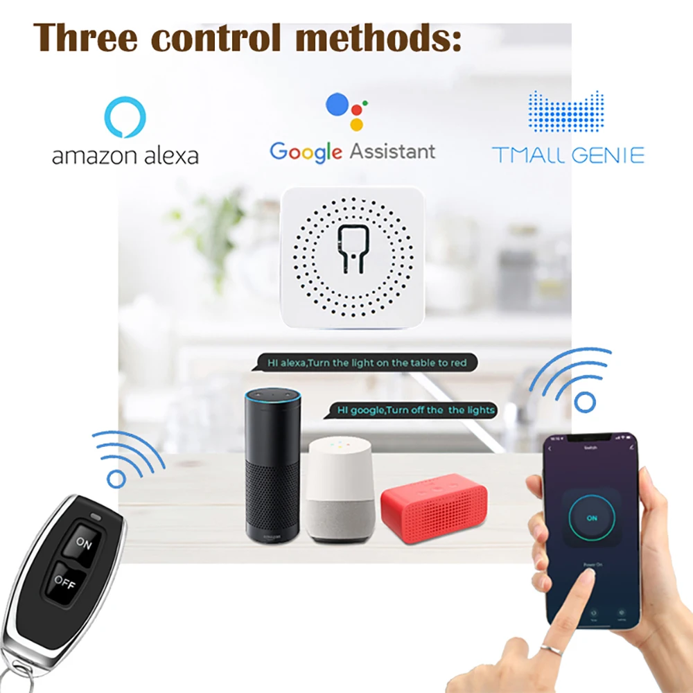 Mini Smart Switch WiFi&RF433 Remote Control 16A AC100-240V Tuya App Support Google Home Alexa Voice Control