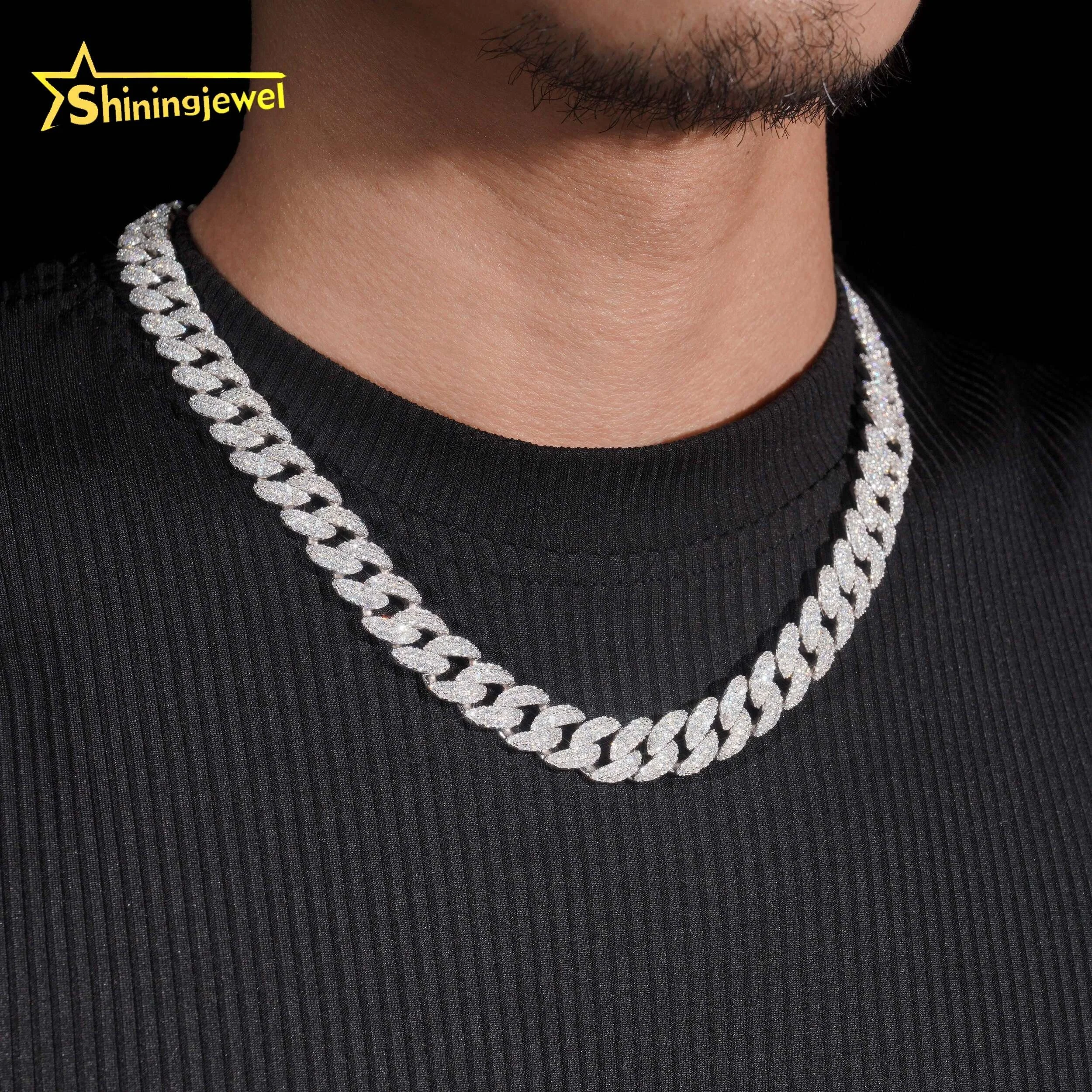 Diamond Tester Pass Ready to Ship Hip Hop 925 Silver Iced Out 12mm Mens Moissanite Necklace Cuban Link Chain.