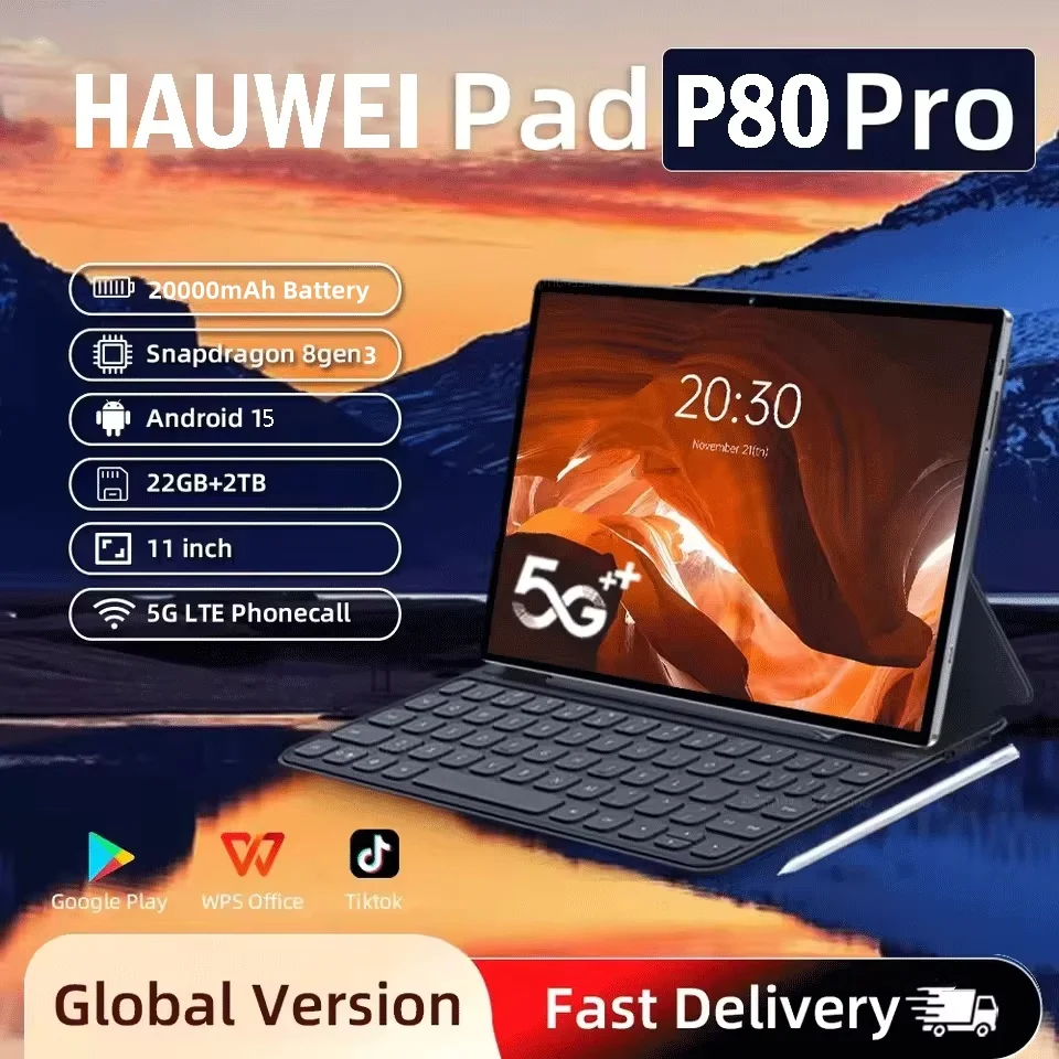 

Global Version Original Pad P80 Pro Tablets Android Tab 22GB+2TB Laptop 5G Dual SIM 20000mAh Children's Tablet PC With keyboard
