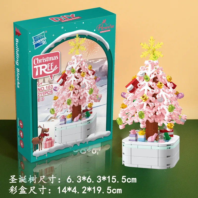 Christmas Series Tree Bonsai Building Blocks Succulents Potted Plastic Plant Bricks Home Decor Model Assemble Brick Toy for Gift