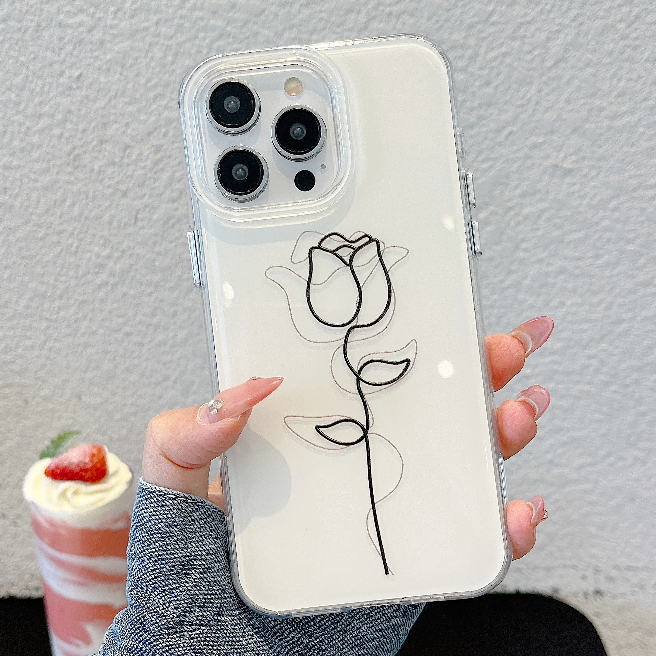 Jelly IMD Funda para teléfono Diseño de línea rosa, Funda de silicona antiarañazos para iPhone 15/14/13, Carcasa duradera para móvil a prueba de golpes (2025 Vi