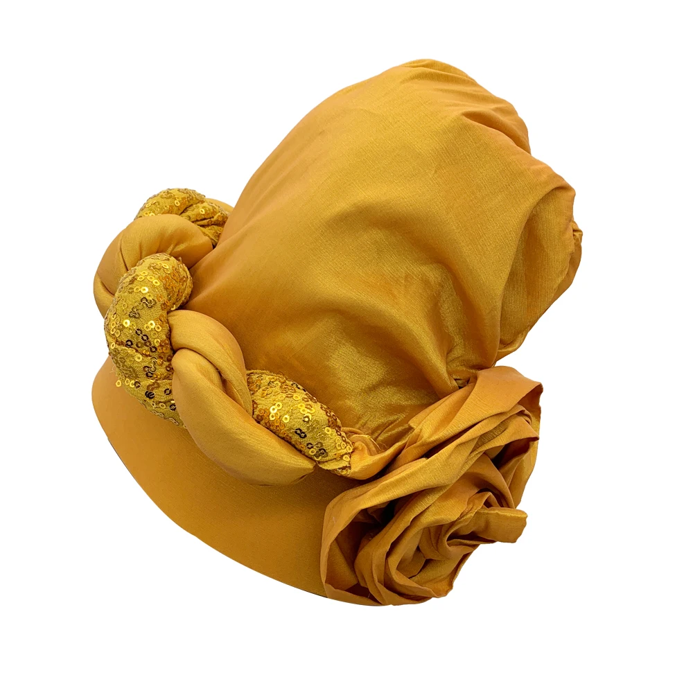 Rose Flower Design Zahra Cap for African Women Raw Silk Autogele Headtie Nigeria Female Head Wraps Lady Fashion Turban Cap