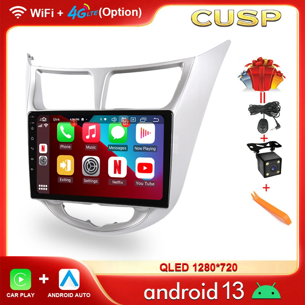 9 Inch Android Car Stereo Auto Radio Screen With Apple Carplay Android Auto 8G+128G Head Unit For Hyundai Accent / Verna  2011-