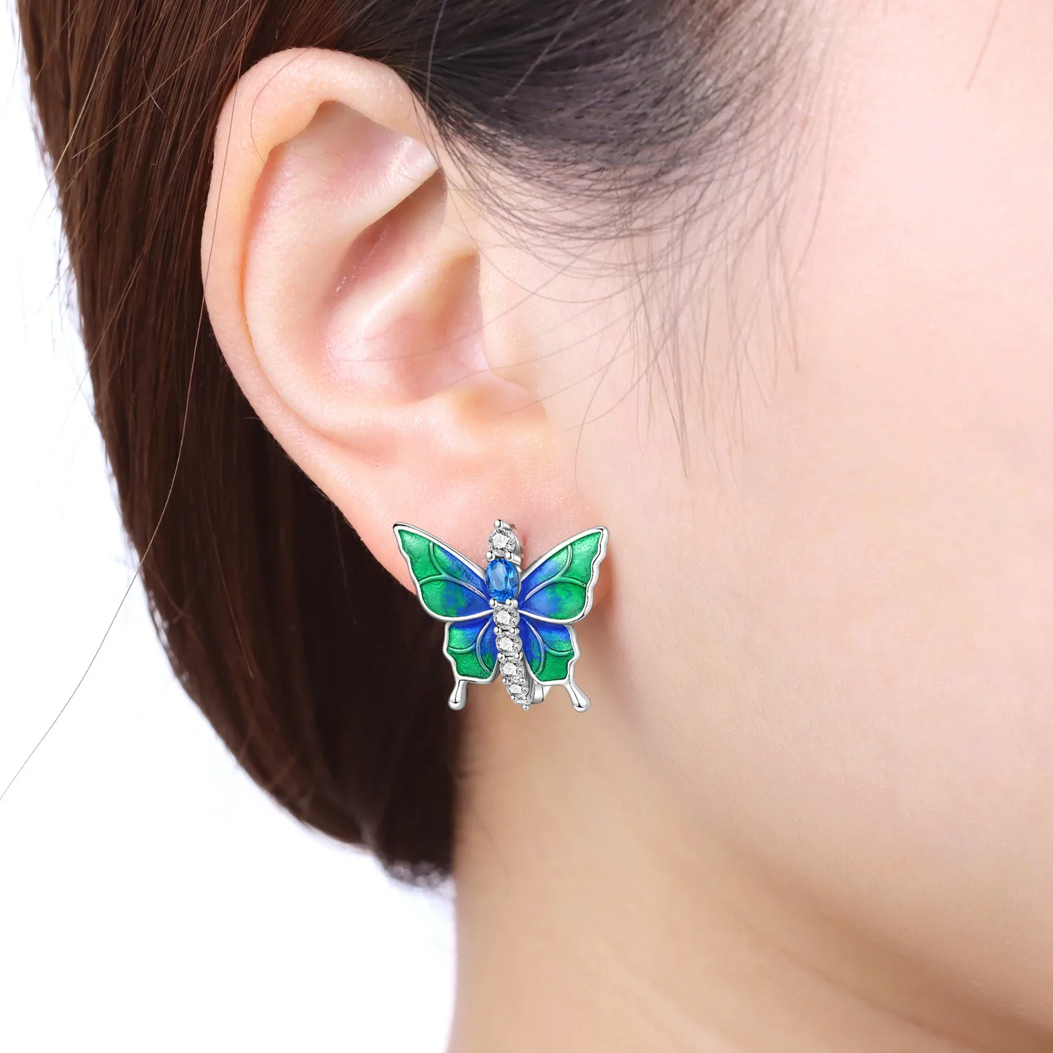 

Cycuff Original 925 Sterling Silver Blue Green Butterfly Insect Earrings Women Hoop Earring Anniversary Jewelry Trendy Gifts