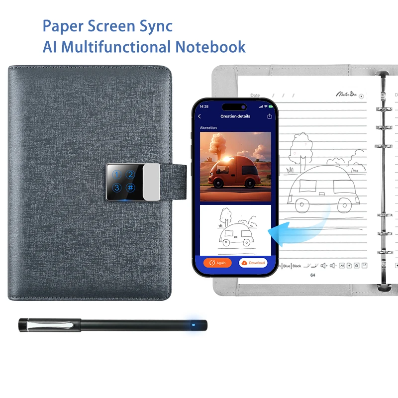 Smart Notebook Paper Screen Sync AI Drawing Writing Bluetooth Recording Translation Sharing Record to File Design+ Smart Pen