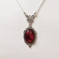 Gothic Blood Red Quartz Charm Necklace Butterfly Necklace For Women Vampire Embossed Witch Jewelry Accessories Vintage Chokers