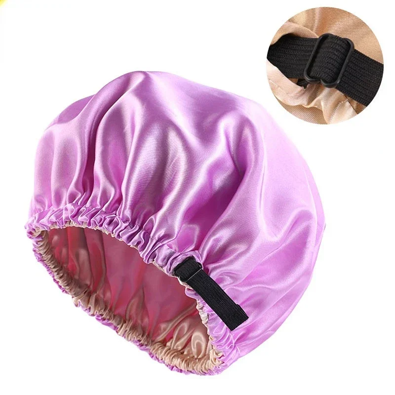 New Satin Hair Cap For Sleeping Invisible Flat Imitation Silk Round Haircare Women Headwear Ceremony Adjusting Button Night Hat