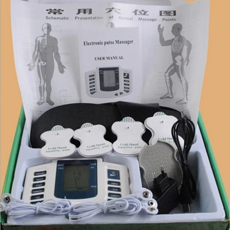 JR309 EMS Tens Massage Unit +16 Pads Russian Electrical Pulse Acupuncture Full Body Relax Muscle Therapy Massager Stimulator