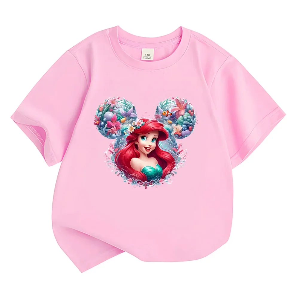 

Kawaii Little Mermaid Ariel Cotton T-shirt Ariel Mickey Mouse Fun Anime TShirt Sweet Girls Tees New Pattern Creative Top Clothes