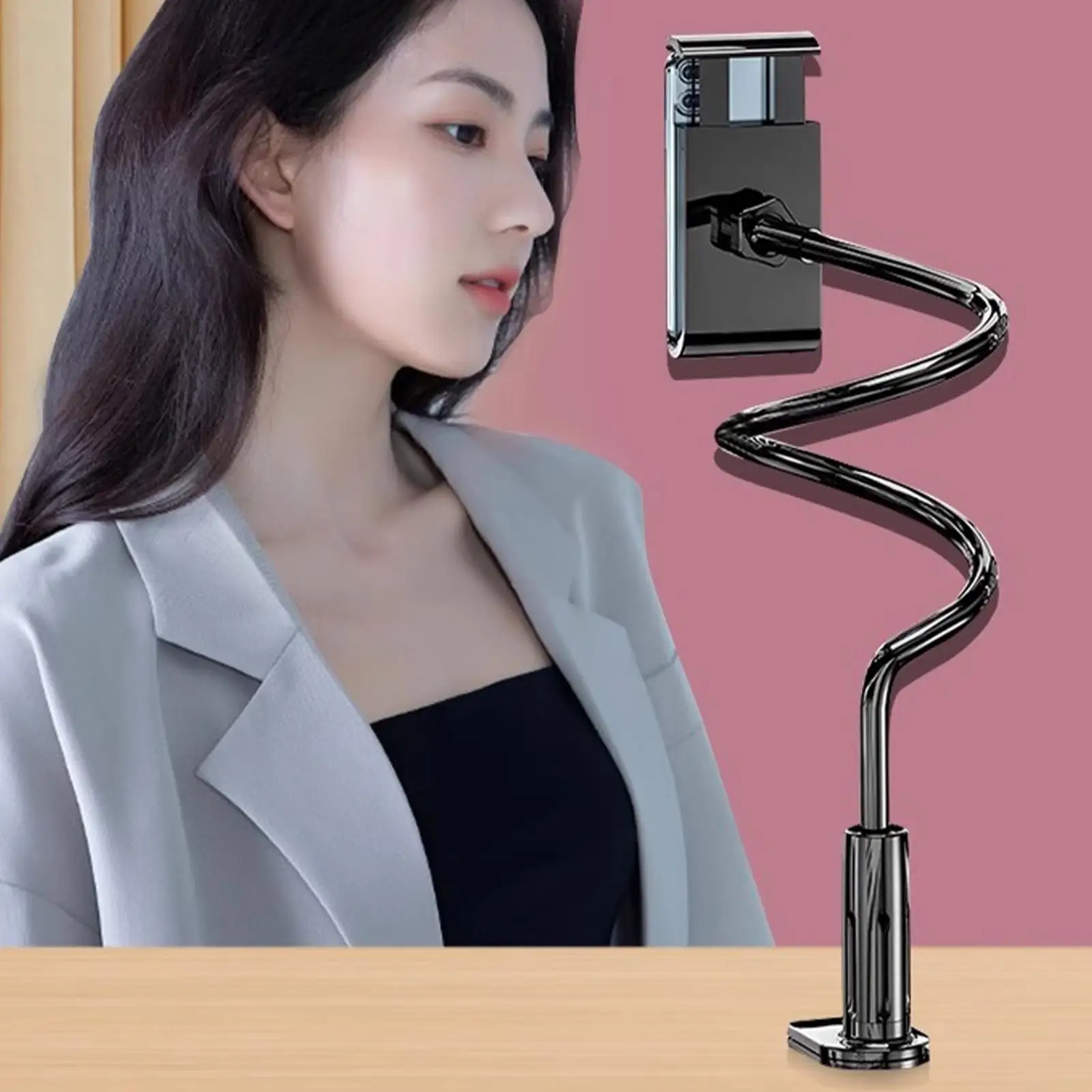 

360-Degree Rotating Base Lazy Phone Holder Universal Bedside Stand Adjustable Bracket Gooseneck Arm Neck Clamp Bracket