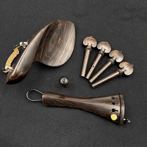 1 Juego de accesorios de madera de ébano Natural para violín 4/4 de alta calidad, accesorios, pieza trasera, clavijas de afinación, clavijas, mentonera y soporte para barbilla