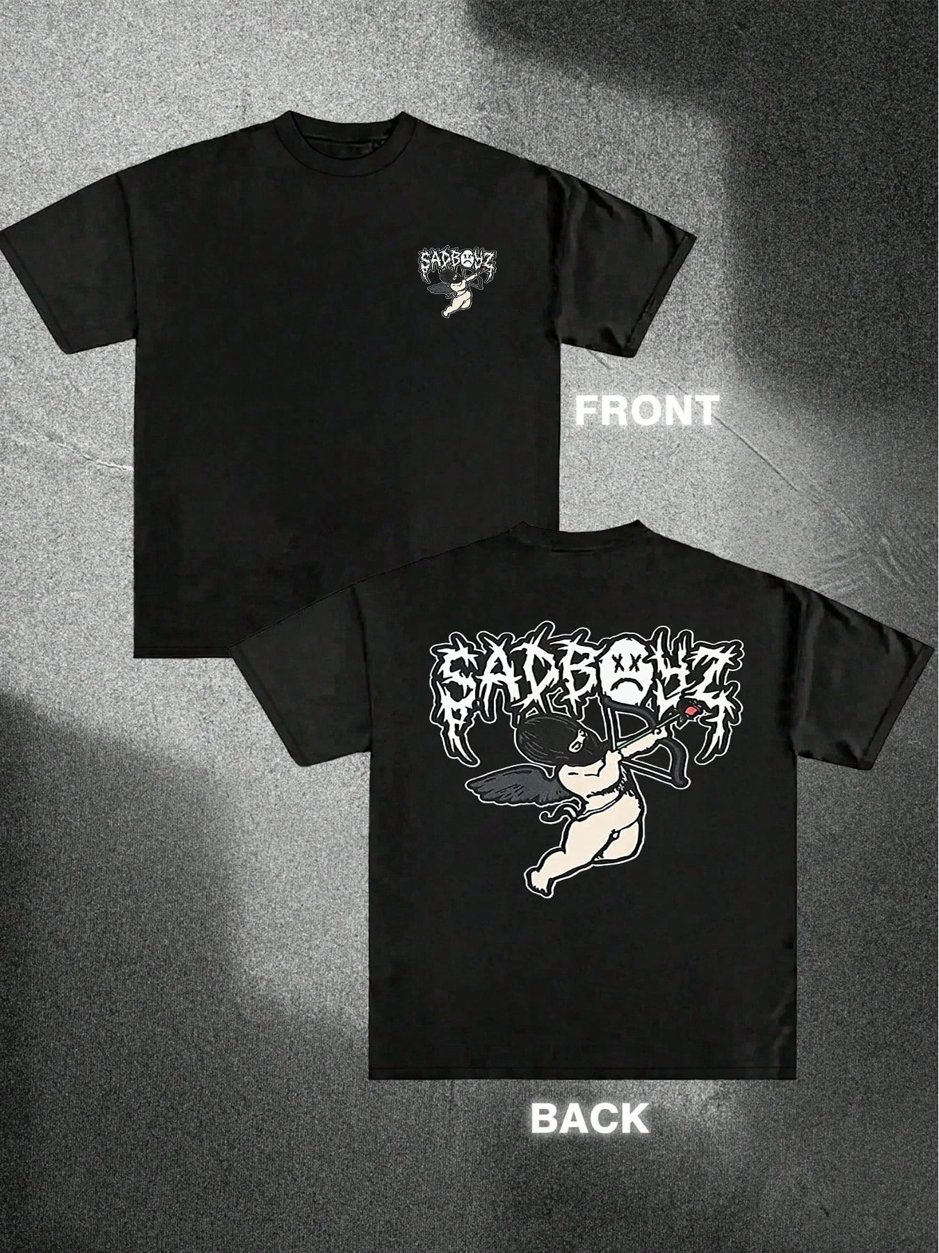 تي شيرت رجالي Edgy Sadboy كيوبيد جرافيك مزدوج الجوانب طباعة رقمية ثقيلة الوزن للجنسين قابلة للتنفس ملابس شارع قطنية هاراجوكو #1
