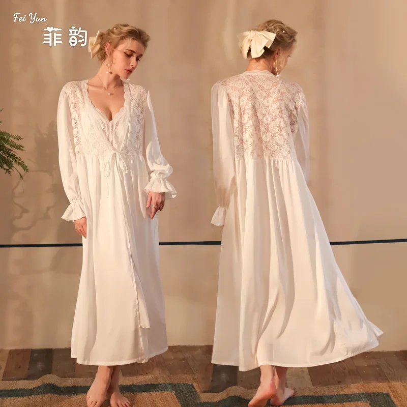 

Новинка 2023 года, весенне-летний халат, кружевное лоскутное кимоно, халат, длинная ночная рубашка, атласная одежда для дома, свадебная ночная рубашка