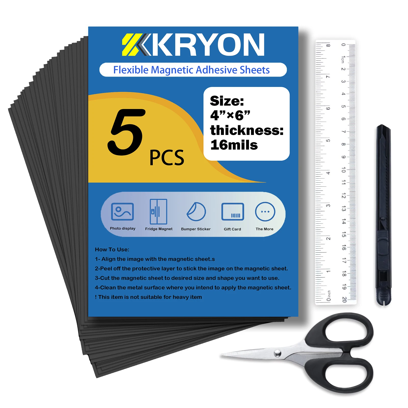 Self Adhesive Magnetic Sheets 4x6 inch 5 PCS 16Mil Thick Flexible Cuttable Magnets for DIY Crafts Photos Stickers