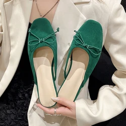 Vintage Green Faux Suede Mule Shoes donna 2023 autunno New Ballet pantofole piatte Ladies Concise Outdoor Closed Toe Slides con fiocco