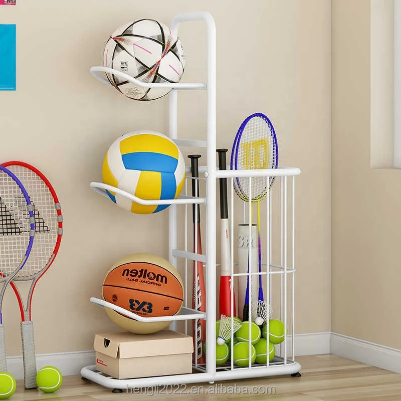 Rack de armazenamento de basquete, bola de brinquedo infantil doméstica, cesta de armazenamento de piso multicamadas, raquete de badminton de tênis de mesa, armazenamento
