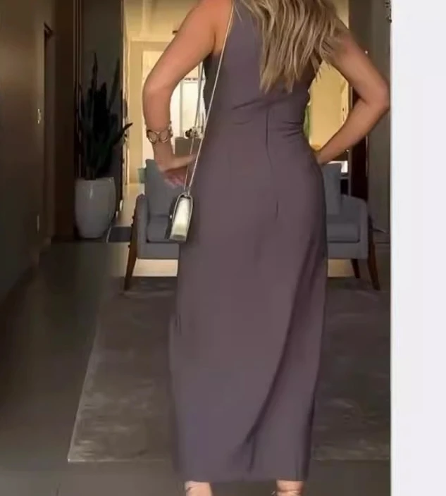Two Piece Set Women Outfit 2024 Summer Fashion Button V-Neck Sleeveless Vest & High Waist Slit Back Zipper Long Skirt Set