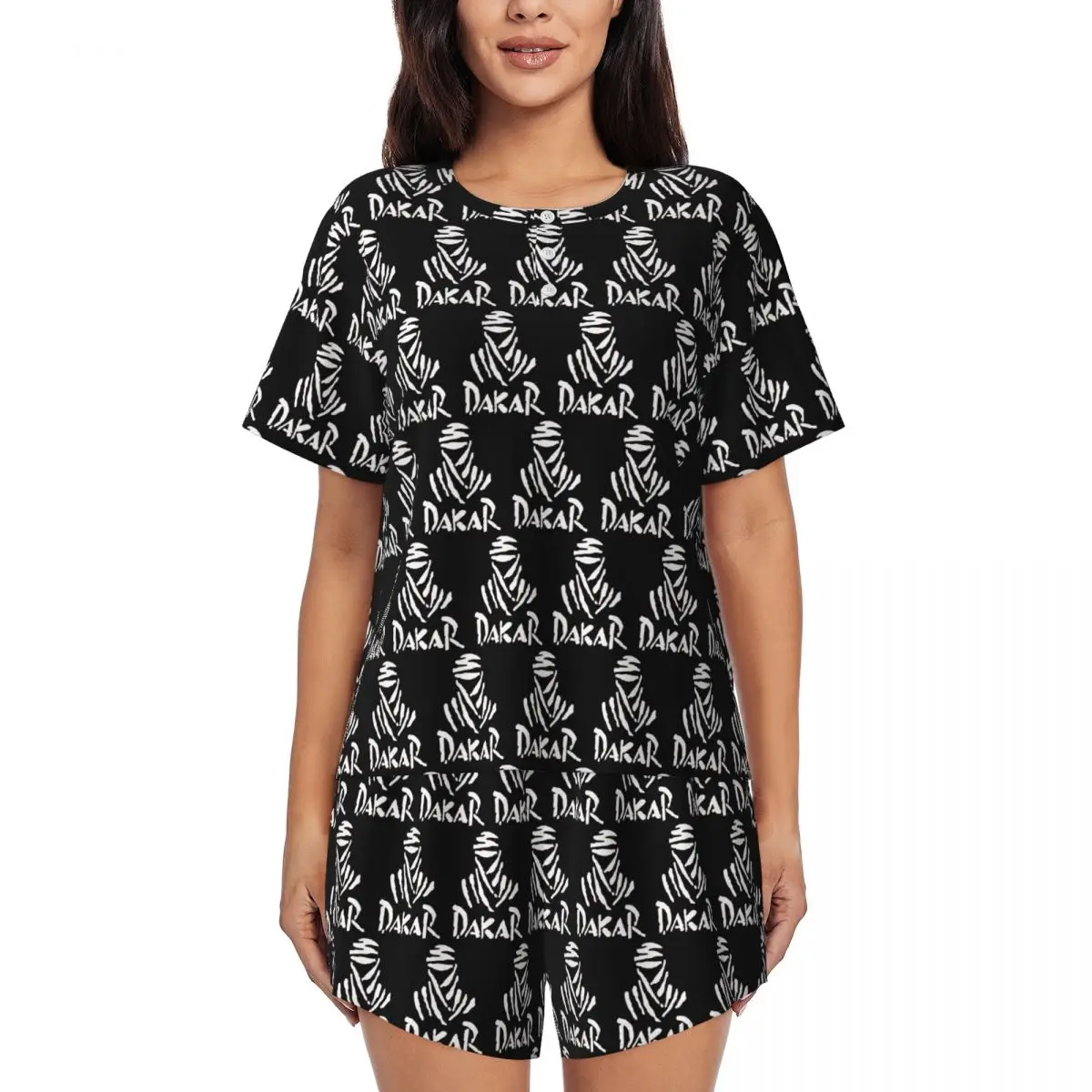 

Dakar Rally Motorcycle Round Neck Short Sleeve Nightgowns for Sleeping Sleepshirts Women Soft Pajama Set Short Pants