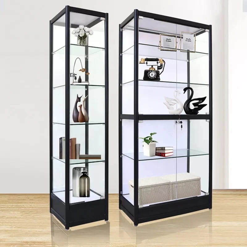 

custom.Cheap Price Full Aluminum Frame Glass Vitrine Wall Display Showcase Cabinet with Led Light for Retail Store