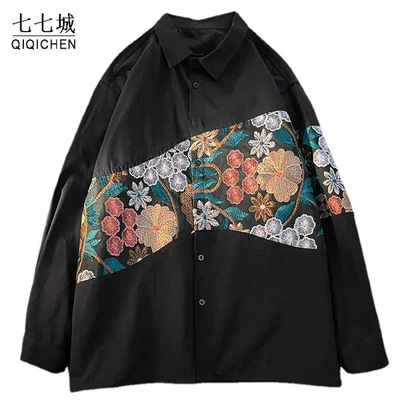 Spring Varsity Jacket Men Harajuku Embroid Flower Patchwork Casual Jackets Korean Style Loose Coat Unisex Oversize Streetwear