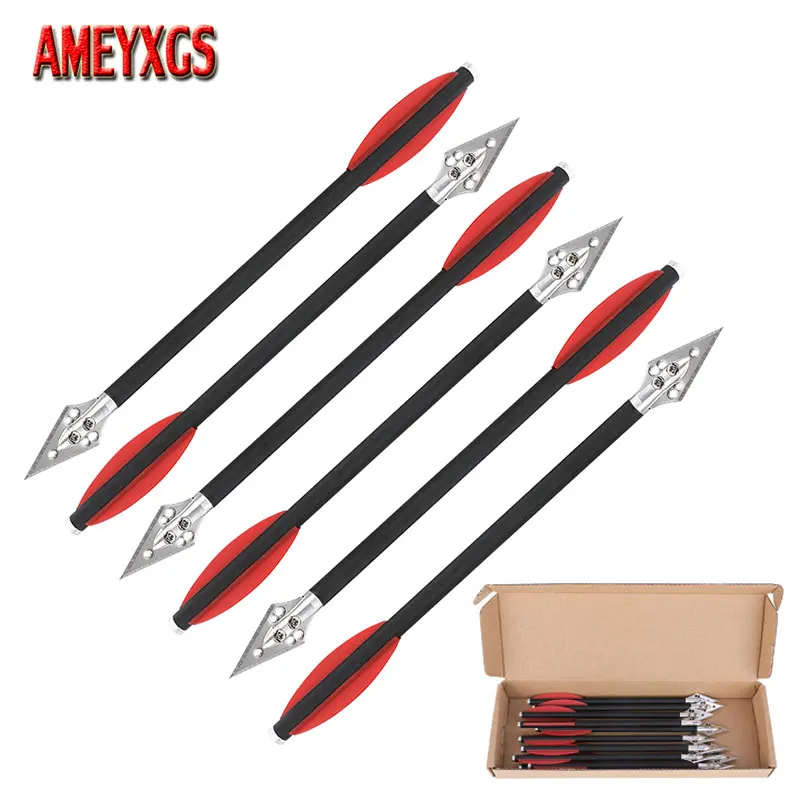 6/12pcs Mixed Carbon Arrow 7 Inch Archery Crossbow Arrow Blades Broadhead Rubber Feather Crossbow Bolt for Hunting Shooting