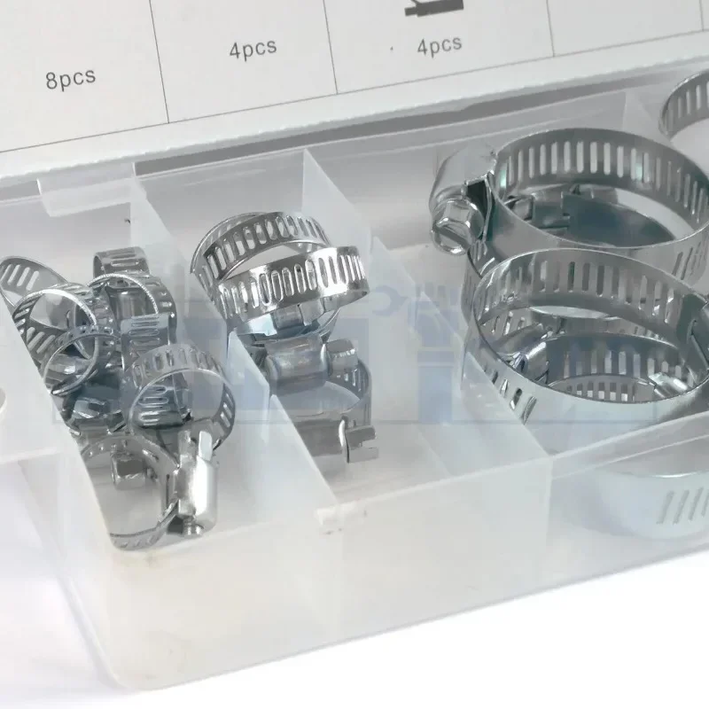 26pcs Hose Clamps Stainless Steel American Hoops 6 Sizes Assorted Set Hose Pipe Clamps Clips Kit Fastener Tool