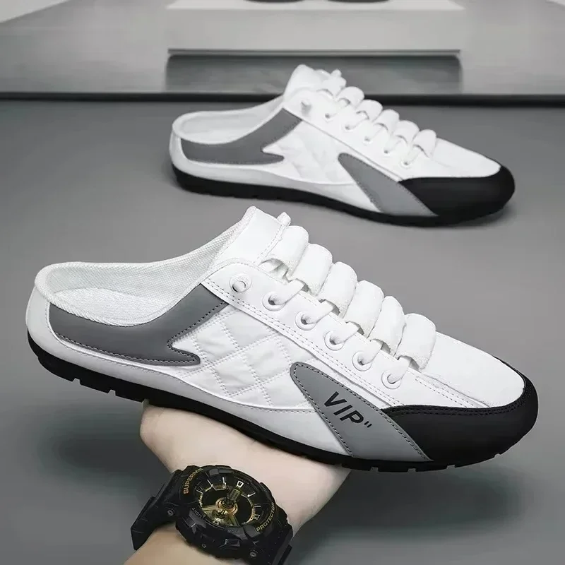 Summer Men Slippers Flat Casual Shoes Trendy Half Slippers Soft Sole Support Shoes Breathable Slip on Sneakers Zapatos De Hombre