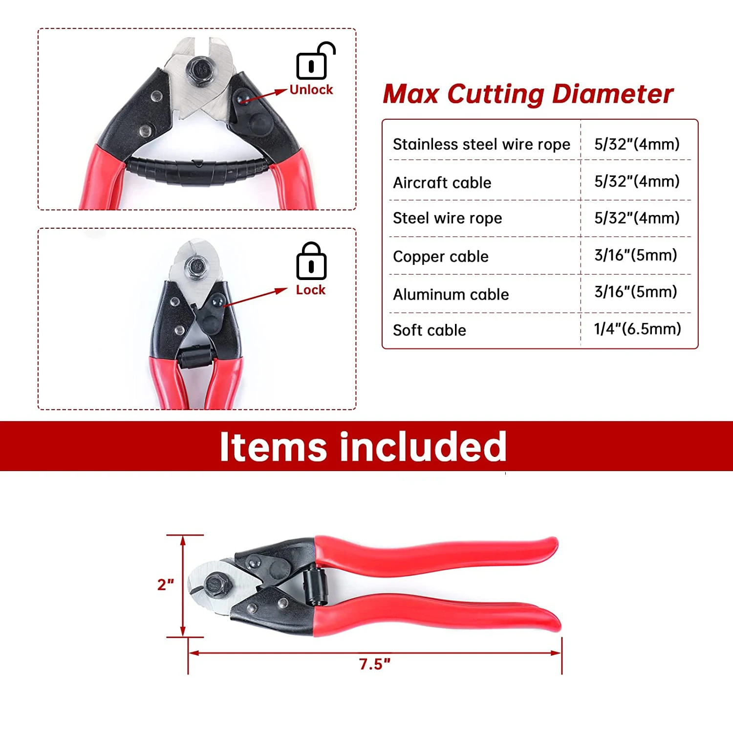 Mini Bolt Cutter Steel Shear Labor-Saving Broken Wire Rope Cutter Broken Cut Wire Pliers Broken Pliers Up to 5/32\