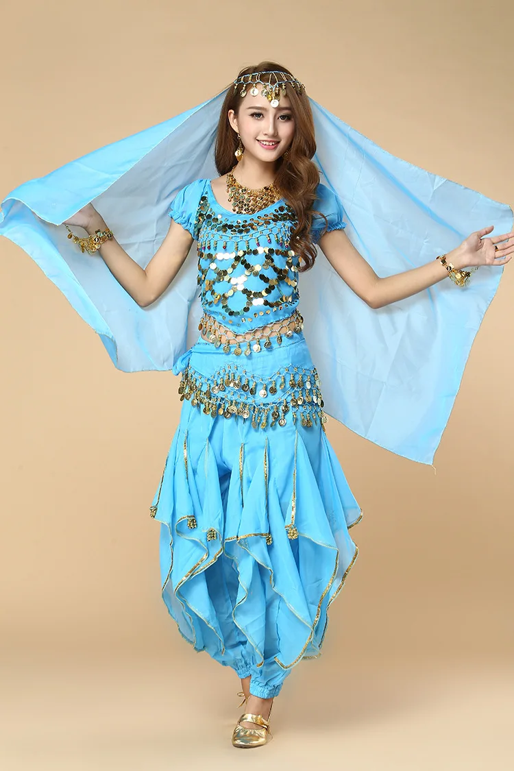 زي أداء الرقص الهندي الجديد بدلة ممارسة الرقص الشرقي للسيدات البالغات بأكمام قصيرة بدلة أداء