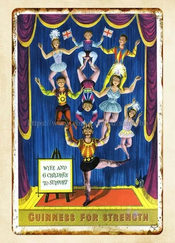 Placa de Metal Nostálgica para Garagem: Cerveja Acrobats Circus Guinness 1954 para Força