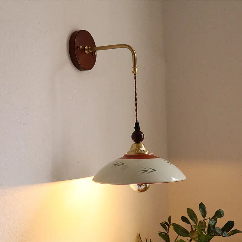 

Nordic Modern LED Wall Lamp Hand Drawn Bamboo Leaf Ceramics Sconces Bedroom Bedside Study Corridor Aisle Cafe Reading Wall Light