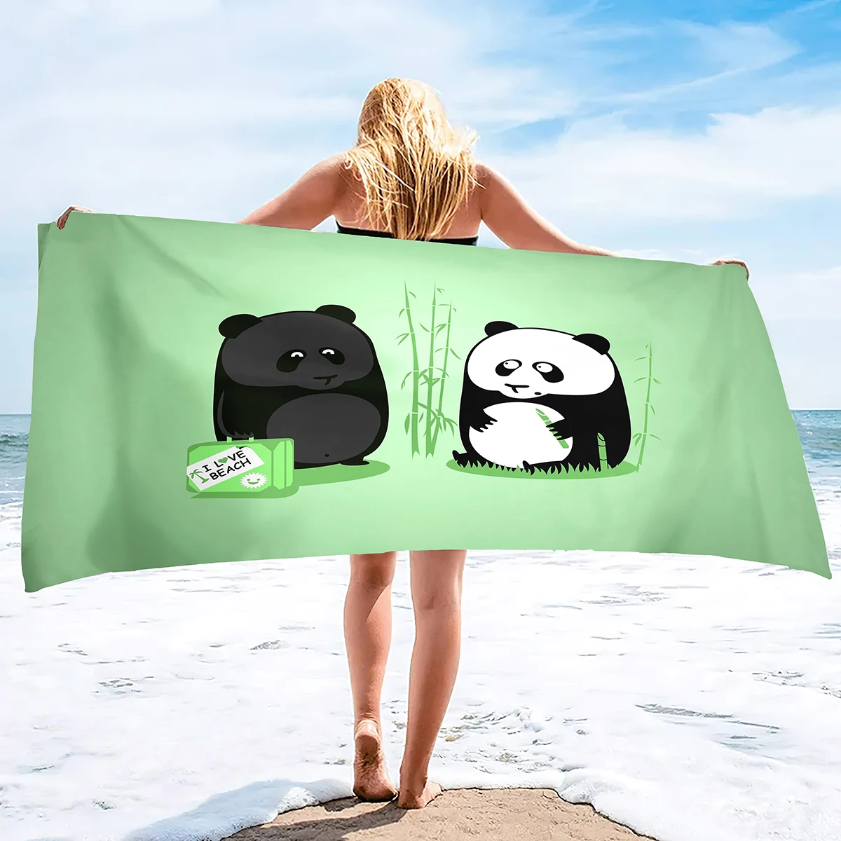 Oversized Beach Towel ,Cartoon Panda Pool Swim Travel Soft Towel Blanket Bulk for Women Men Camping Cruise Lounge Chair Cover