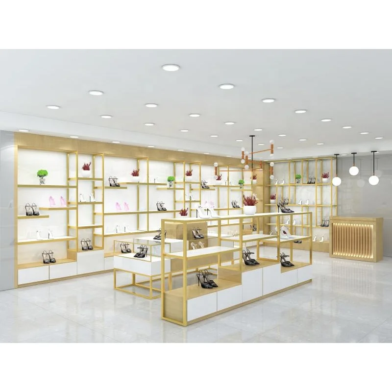 2025 personalizado. Tienda de zapatos de alta gama, decoración, muebles, venta al por menor, estantes para tienda de zapatos, tienda de zapatos profesional, diseño de interiores
