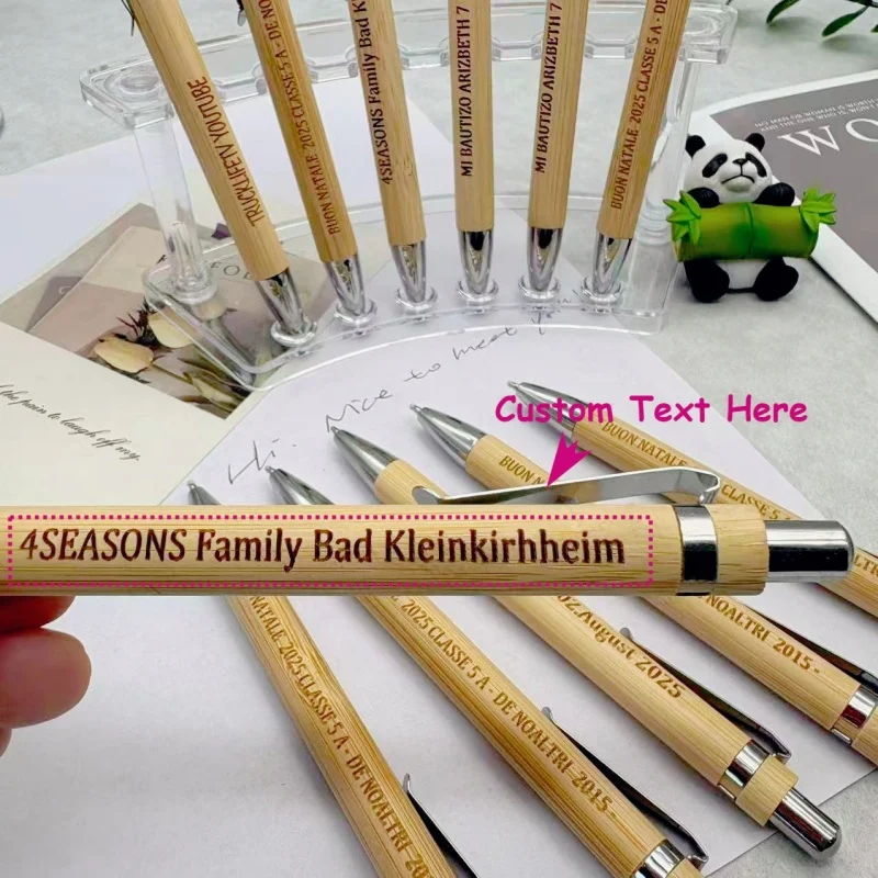 20/50/110PCS Customizable Bamboo Ballpoint Pens Smooth Writing Ideal for School Teachers Offices Advertising Promotional Pens image 5