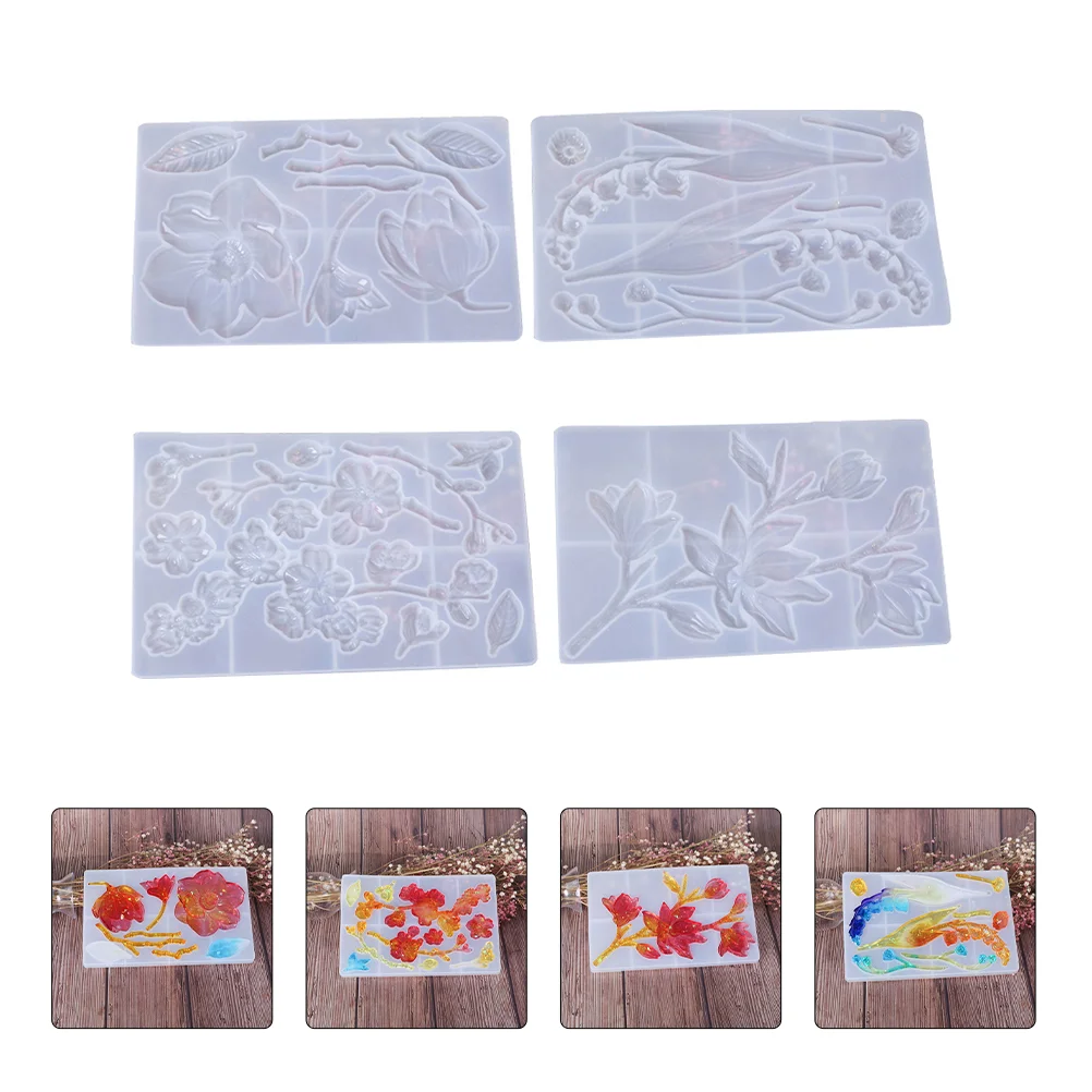 4 Pcs Silicone Mold Epoxy DIY Flower Mould Jelly Making Silica Gel Reverse Crystal Simple