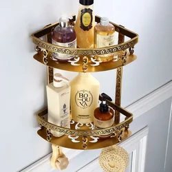 2 layer antique nail free bathroom rack metal shower corner wall mounted storage  shelf accessories  organizer