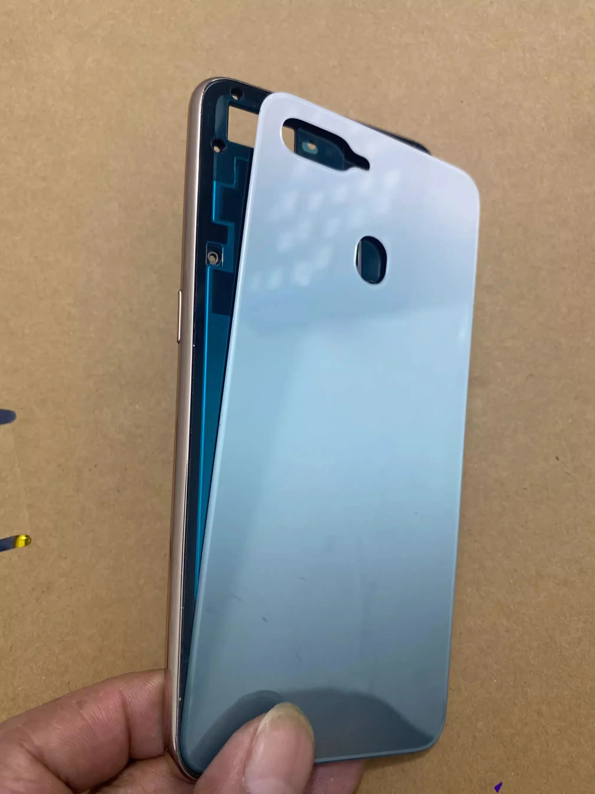 Marco de placa frontal LCD, bisel medio para Oppo F9, F9 Pro, A7X, cubierta de batería, carcasa de puerta trasera, Marco medio, botón de llave lateral