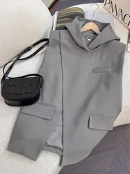 Gilet irregolare con spacco da donna Blazer allentato coreano nuovo cappotto a maniche lunghe con cappuccio a maniche lunghe con vestibilità ampia moda marea primavera autunno