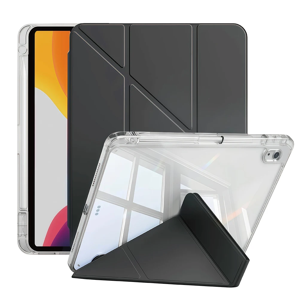 3+Y-fach faltbare, transparente Tablet-Hülle für iPad 10,2'' 2019 2020 2021, magnetischer Ständer, Acryl-Rückseite für iPad 7., 8. und 9. Generation 10,2