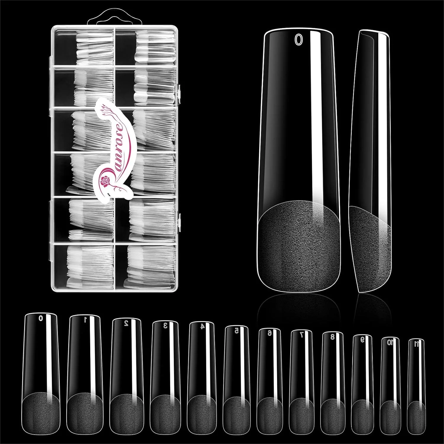 

Long Straight Nail Tips 240Pcs Full Cover Soft Gel Nail Tips for Acrylic Nails 12 Size Pre-shaped XXL False Nail Half Matte for