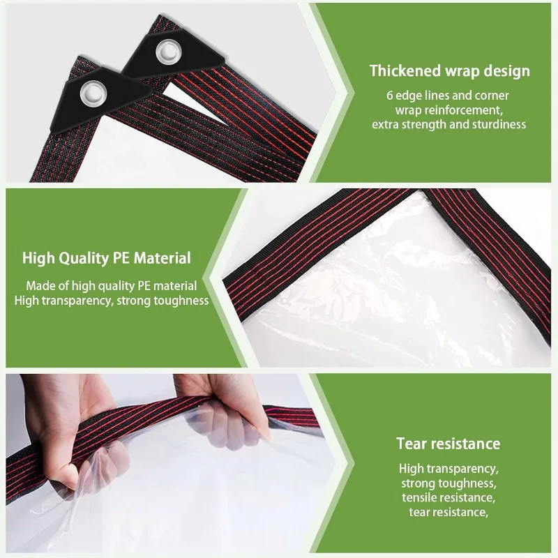 Transparent PE Tarpaulin 0.18mm Waterproof UV Tear Resistant with Grommets for Garden Plant Cover Rainproof Canopy Outdoor