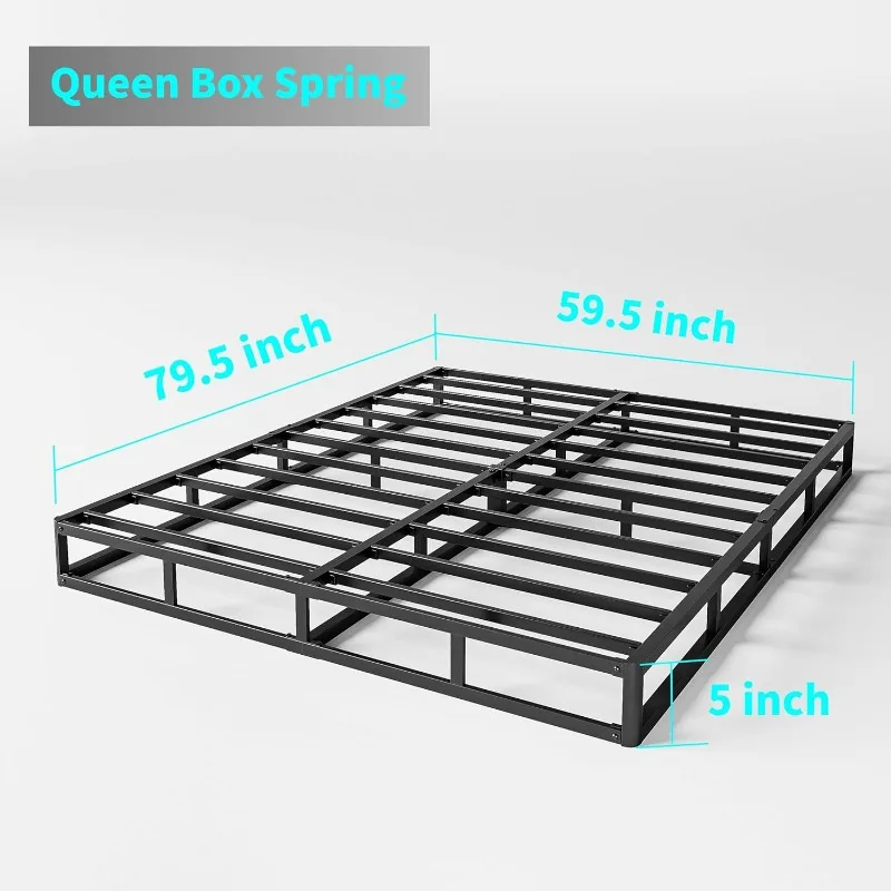 Queen Box Spring 5 Inch Low Profile Strong Metal Frame Mattress Foundation, Quiet Noise-Free,Easy Assembly, 3