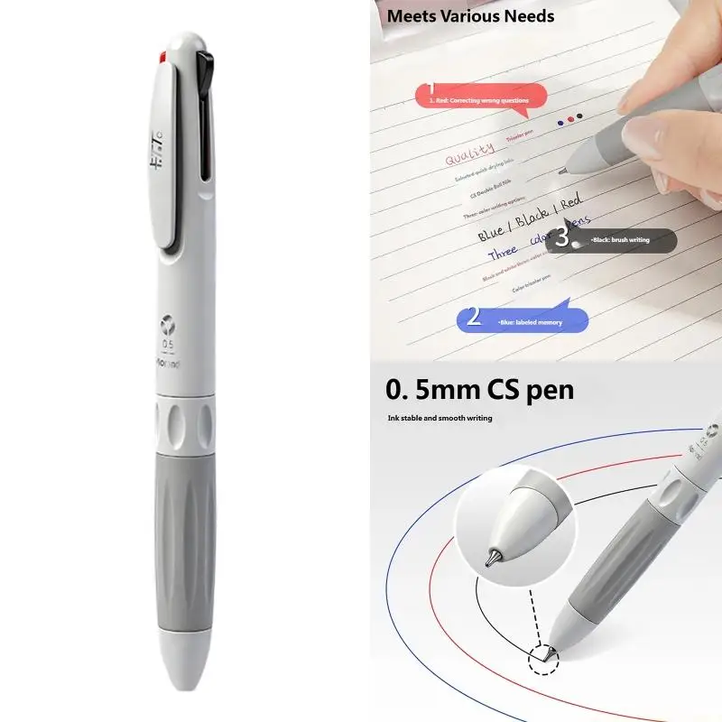 3-Color-in-1 Writing Pen 0.5mm Fine Point Ergonomic Grip Multicolored Gel Pen