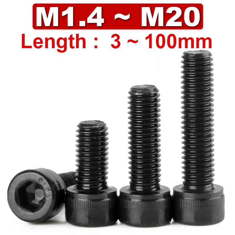 

Black 12.9 Grade High-strength Cup Head Socket Head Cap Screw Full Tooth/half Tooth Cylindrical Head Bolt M1.4M1.6M2M2.5M3~M20