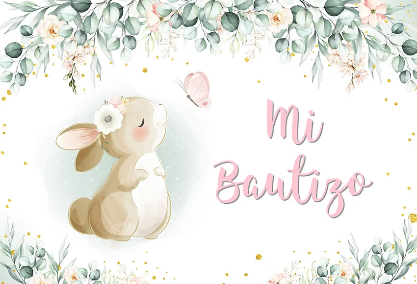 Mehofond Photography Background Rabbit Bunny Flower Girl Mi Bautizo Christening God Bless Birthday Decor Backdrop Photo Studio